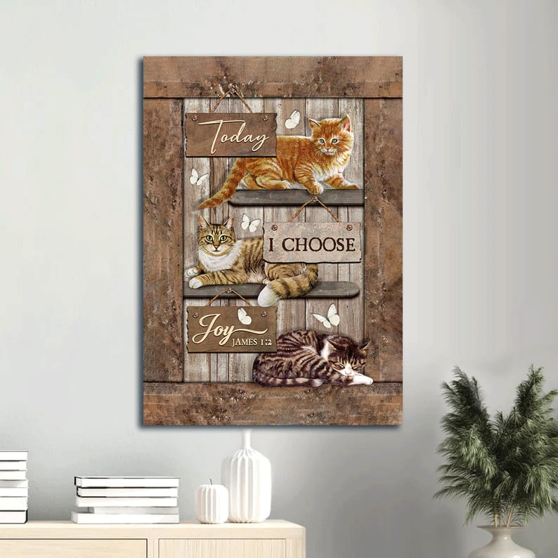 Adorable Cat Amazing White Butterfly Today I Choose Joy Canvas Wall Art - Christian Wall Decor