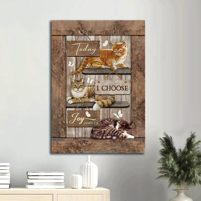 Adorable Cat Amazing White Butterfly Today I Choose Joy Canvas Wall Art - Christian Wall Decor