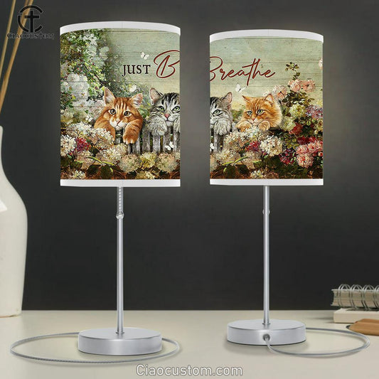 Adorable Cat Just Breathe Table Lamp For Bedroom - Bible Verse Table Lamp - Religious Room Decor