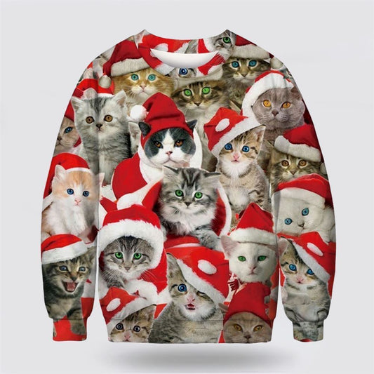 Adorable Cat With Red Hat Ugly Christmas Sweater For Men And Women, Best Gift For Christmas, Christmas Fashion Winter