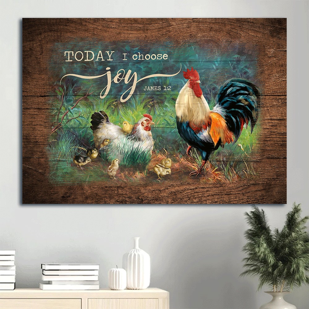 Adorable Chick Couple Chicken Drawing Today I Choose Joy Canvas Wall Art - Christian Wall Decor