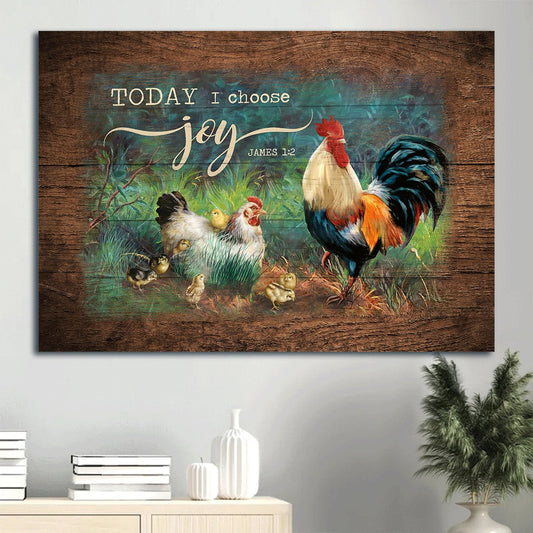 Adorable Chick Couple Chicken Drawing Today I Choose Joy Canvas Wall Art - Christian Wall Decor
