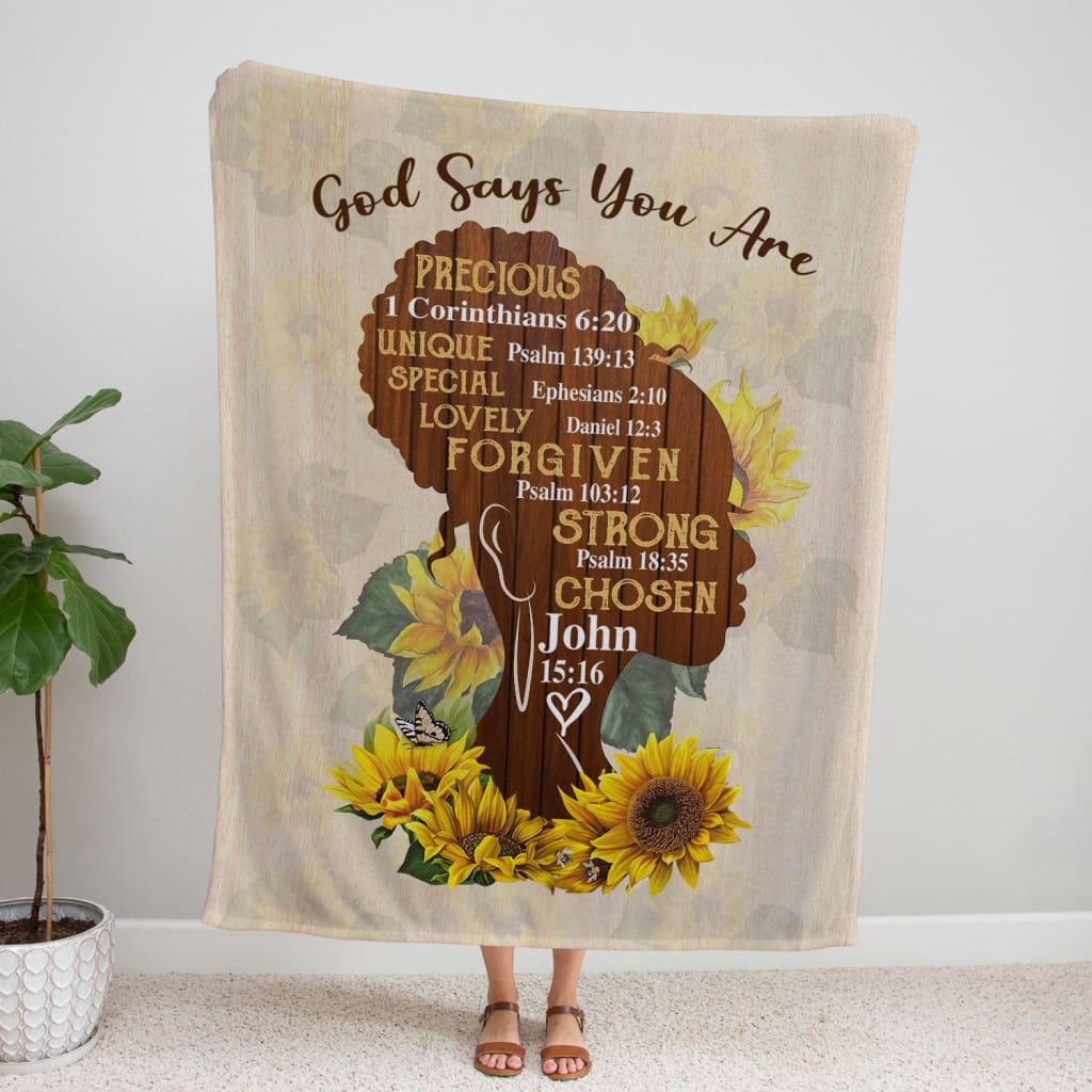 African American God Says You Are Fleece Blanket - Christian Blanket - Bible Verse Blanket