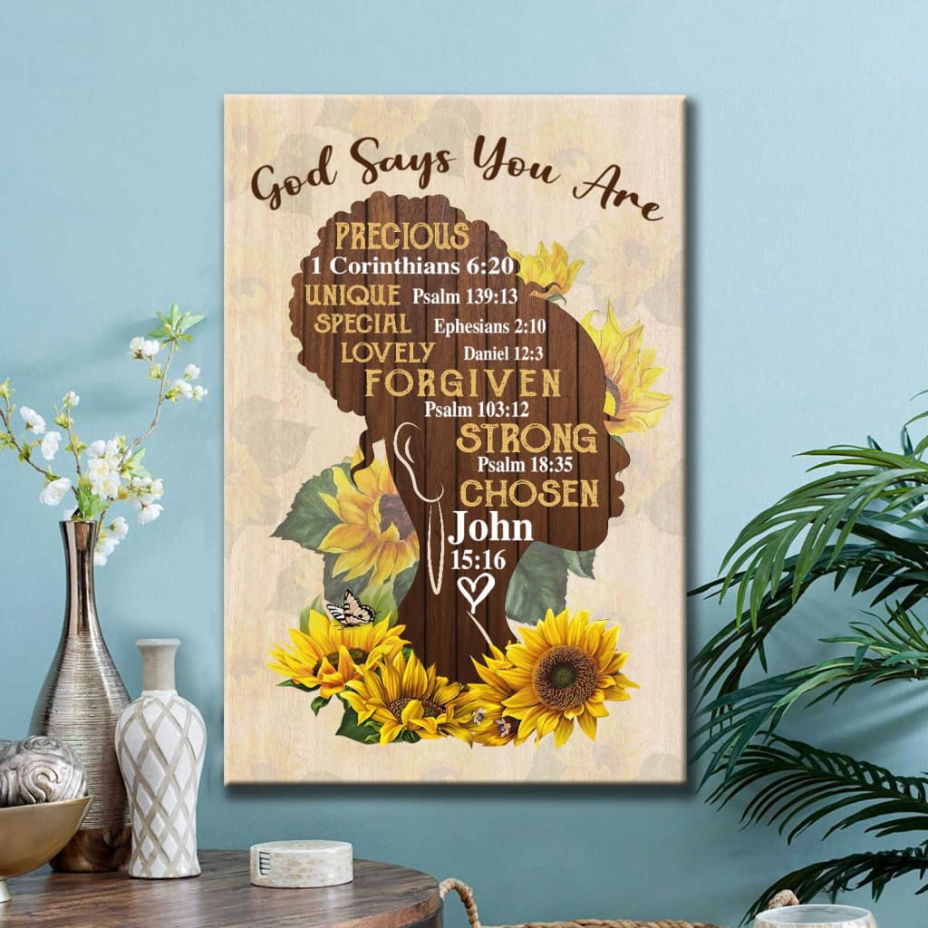 African American God Says You Are Sunflower Canvas Art - Bible Verse C ...