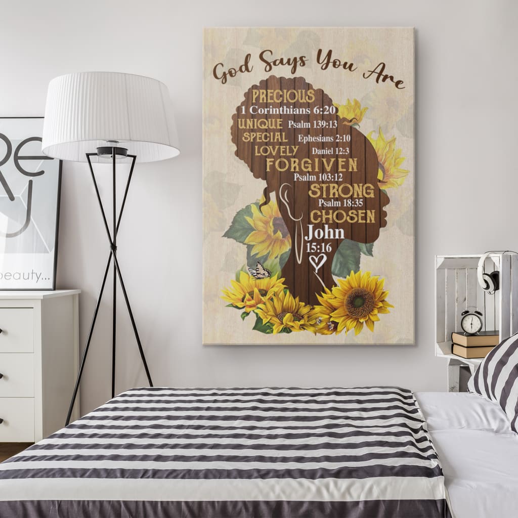 African American God Says You Are Sunflower Canvas Art - Bible Verse Canvas - Scripture Wall Art