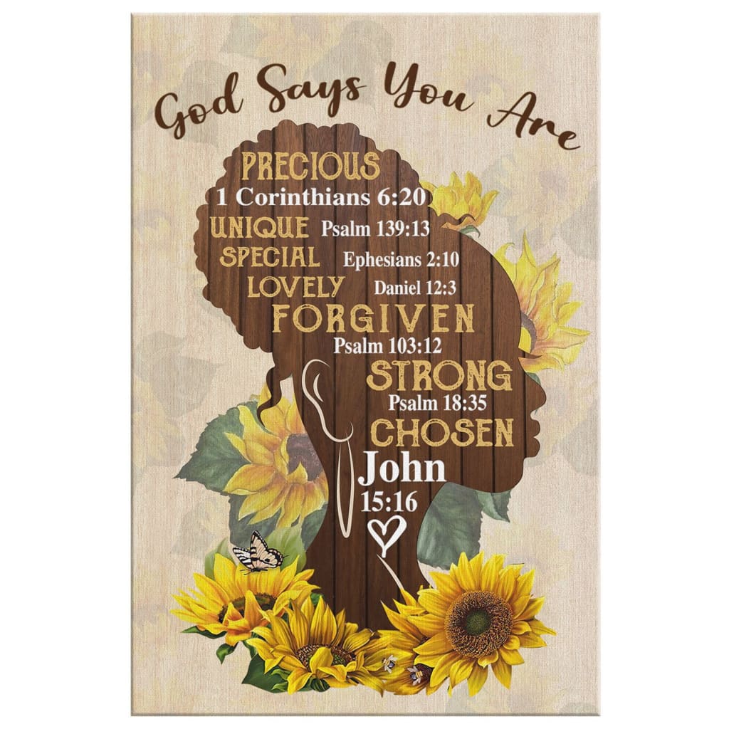 African American God Says You Are Sunflower Canvas Art - Bible Verse Canvas - Scripture Wall Art