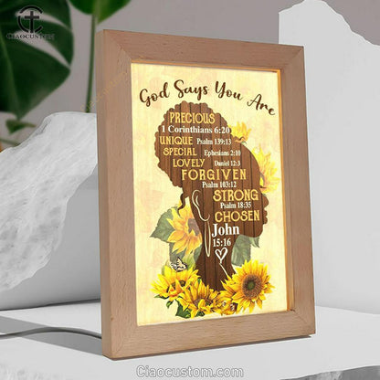 African American God Says You Are Sunflower Frame Lamp Prints - Bible Verse Wooden Lamp - Scripture Night Light