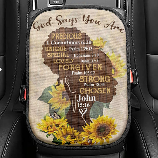 African American God Says You Are Sunflower Seat Box Cover, Bible Verse Car Center Console Cover, Scripture Car Interior Accessories