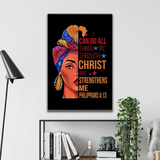 African American I Can Do All Things Through Christ Canvas Art - Bible Verse Canvas - Scripture Wall Art