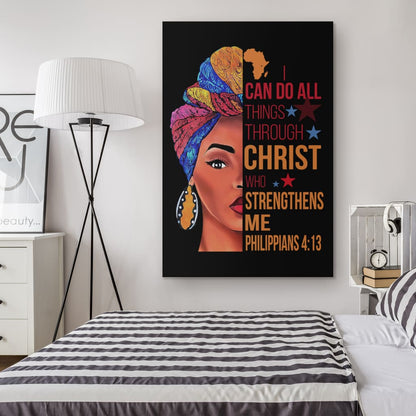 African American I Can Do All Things Through Christ Canvas Art - Bible Verse Canvas - Scripture Wall Art