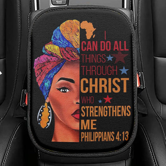 African American I Can Do All Things Through Christ Seat Box Cover, Bible Verse Car Center Console Cover, Scripture Car Interior Accessories