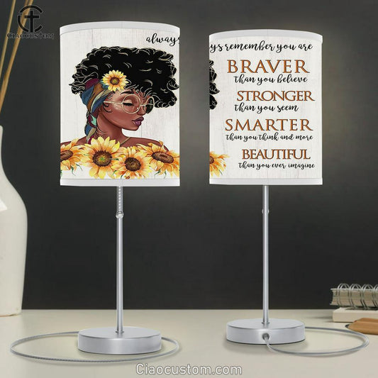 African American Sunflower Table Lamp For Bedroom - Always Remember You Are Braver Than You Believe - Gift For African American Women, Girls