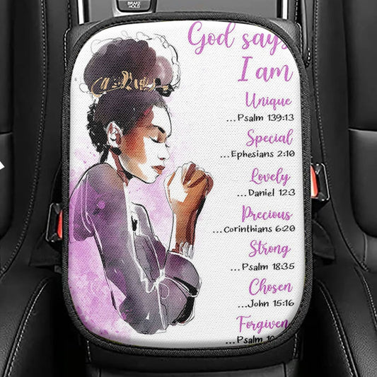 African American Women God Says I Am Seat Box Cover, Motivational Car Center Console Cover For Black Girls Teens