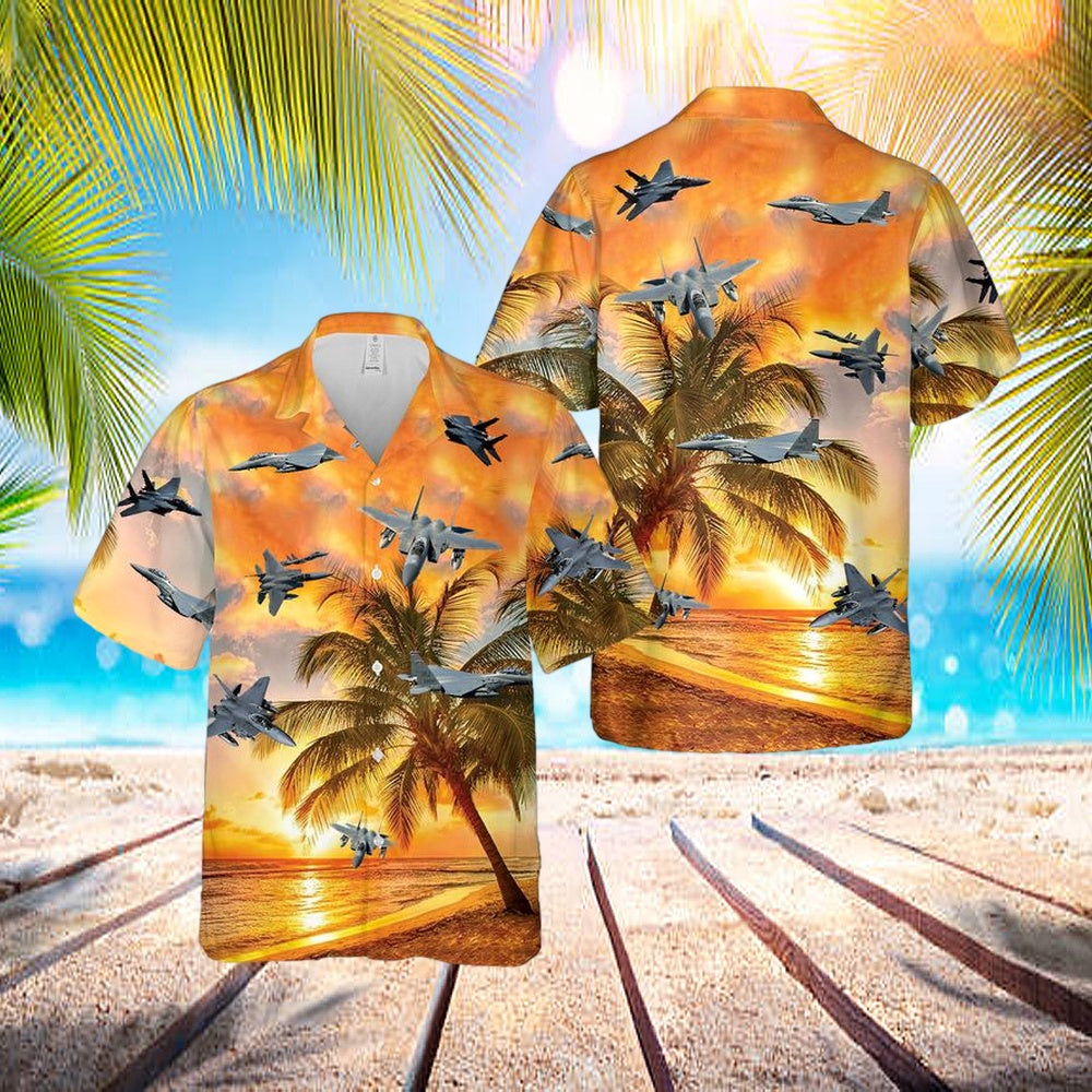 Air Force Mcdonnell Douglas F-15 Eagle Hawaiian Shirt - Beachwear For Men - Best Hawaiian Shirts