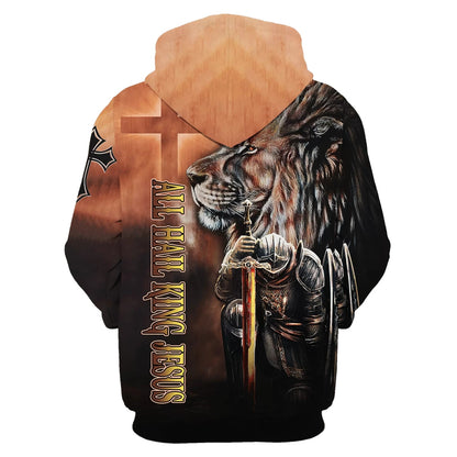 All Hail King Jesus - Lion And Warrior Hoodie - Men & Women Christian Hoodie - 3D Printed Hoodie