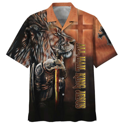 All Hail King Jesus And Lion Hawaiian Shirt - Best Hawaiian Shirts - Christian Hawaiian Shirt
