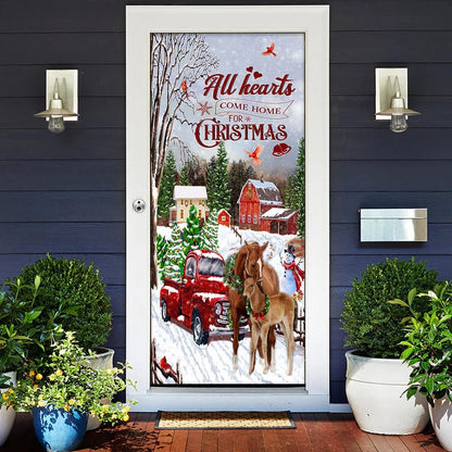All Hearts Come Home For Christmas - Horse Door Cover - Christmas Horse Decor