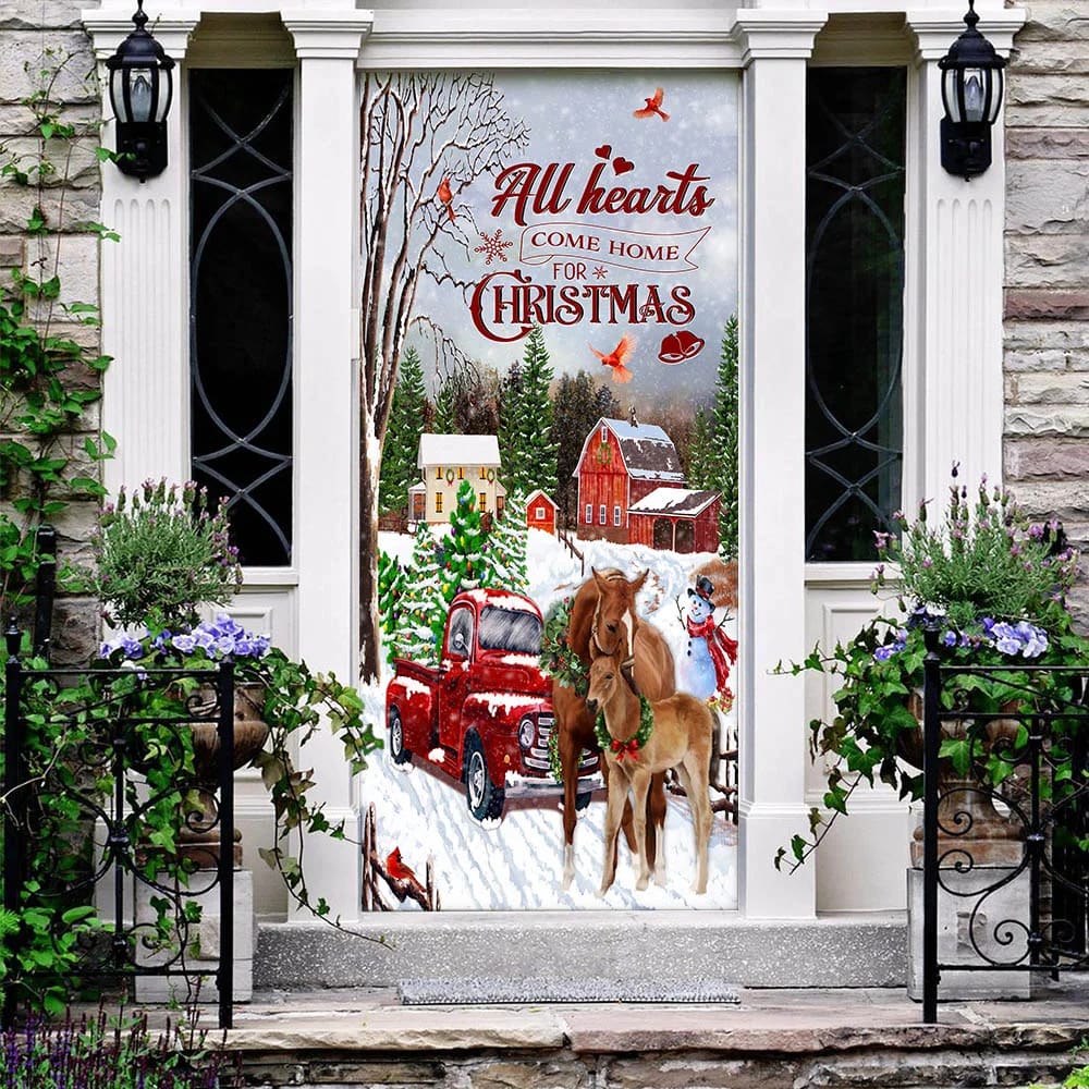 All Hearts Come Home For Christmas - Horse Door Cover - Christmas Horse Decor