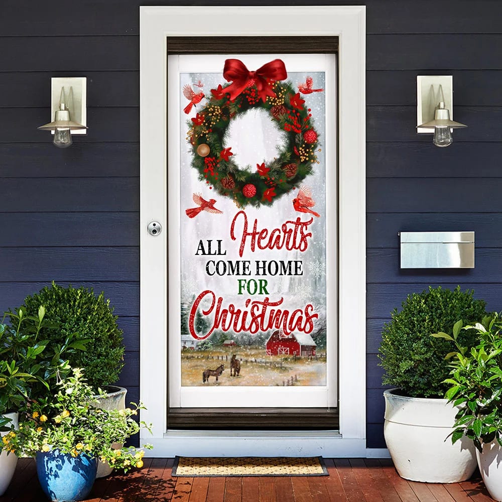 All Hearts Come Home For Christmas Door Cover - Christmas Door Cover - Christmas Outdoor Decoration