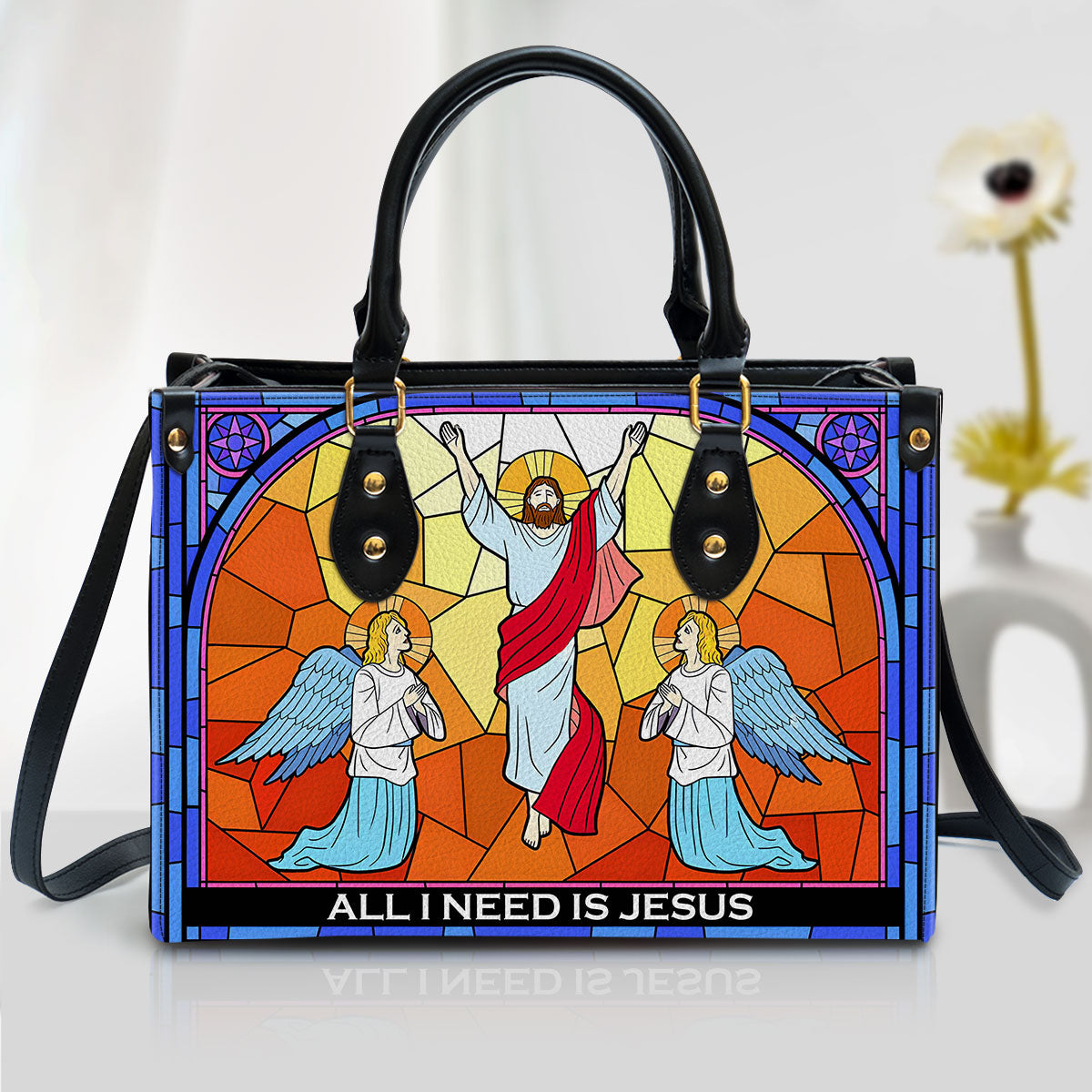 All I Need Is Jesus Christian Inspirational Zippered Leather Handbag With Handle - Gifts For Women Of God
