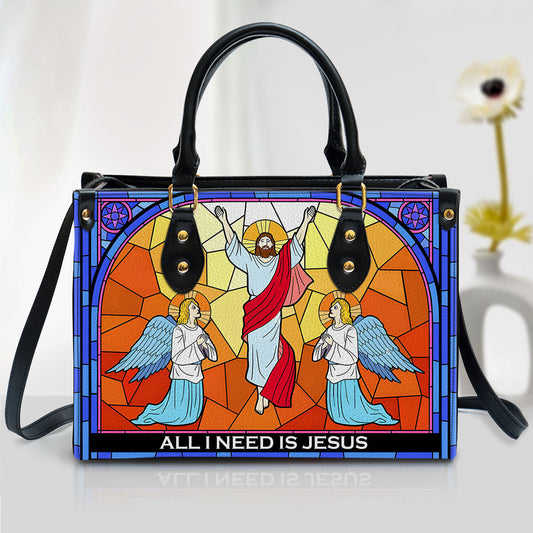 All I Need Is Jesus Christian Inspirational Zippered Leather Handbag With Handle - Gifts For Women Of God
