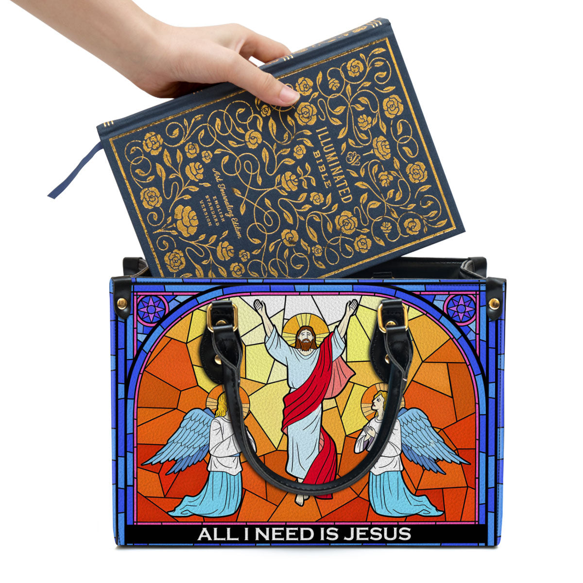 All I Need Is Jesus Christian Inspirational Zippered Leather Handbag With Handle - Gifts For Women Of God