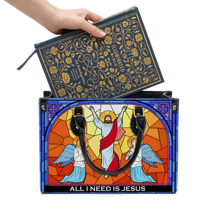 All I Need Is Jesus Christian Inspirational Zippered Leather Handbag With Handle - Gifts For Women Of God