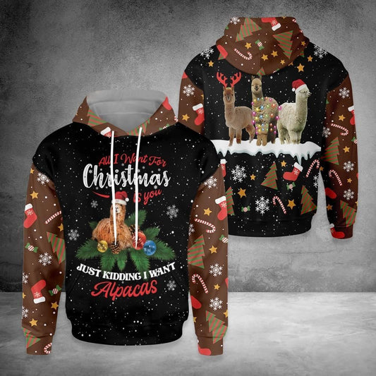 All I Want For Christmas Alpacas All Over Print 3D Hoodie For Men And Women, Christmas Gift, Warm Winter Clothes, Best Outfit Christmas