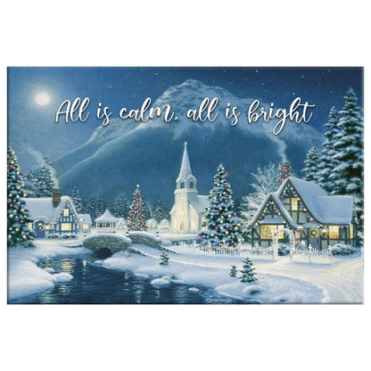 All Is Calm All Is Bright, Country Church Starry Night, Christmas Wall Art Canvas - Religious Wall Decor