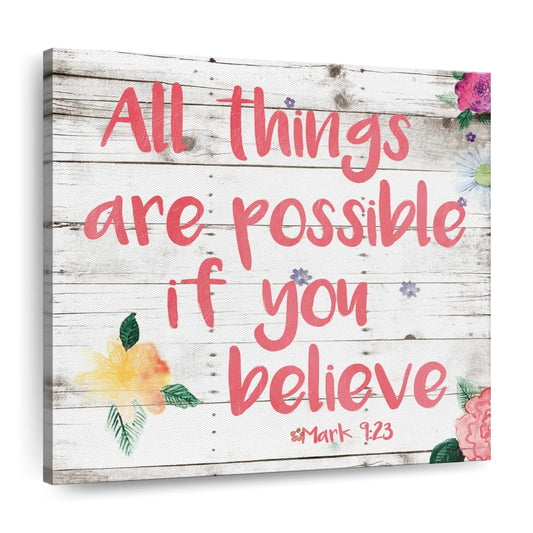 All Things Are Possible Square Canvas Wall Art - Bible Verse Wall Art Canvas - Religious Wall Hanging