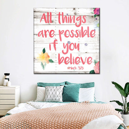 All Things Are Possible Square Canvas Wall Art - Bible Verse Wall Art Canvas - Religious Wall Hanging