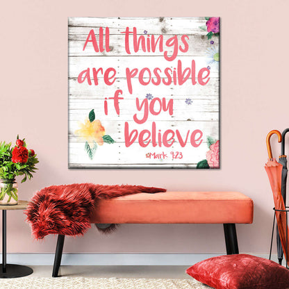 All Things Are Possible Square Canvas Wall Art - Bible Verse Wall Art Canvas - Religious Wall Hanging