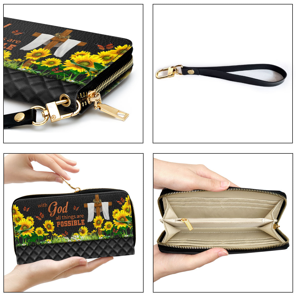 All Things Are Possible With God - Sunflower Clutch Purse - Women Clutch Purse