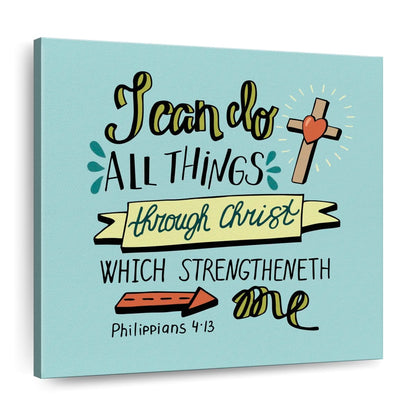 All Things Through Christ Bible Verse Square Canvas Wall Art - Bible Verse Wall Art Canvas - Religious Wall Hanging