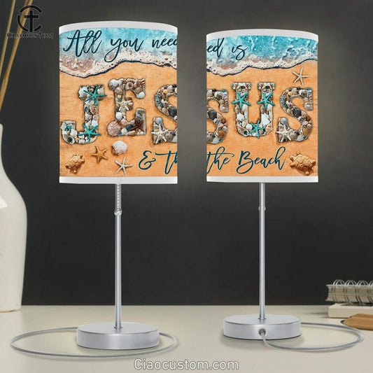 All You Need Is Jesus And The Beach Large Table Lamp Art - Christian Lamp Art Home Decor - Religious Table Lamp Prints