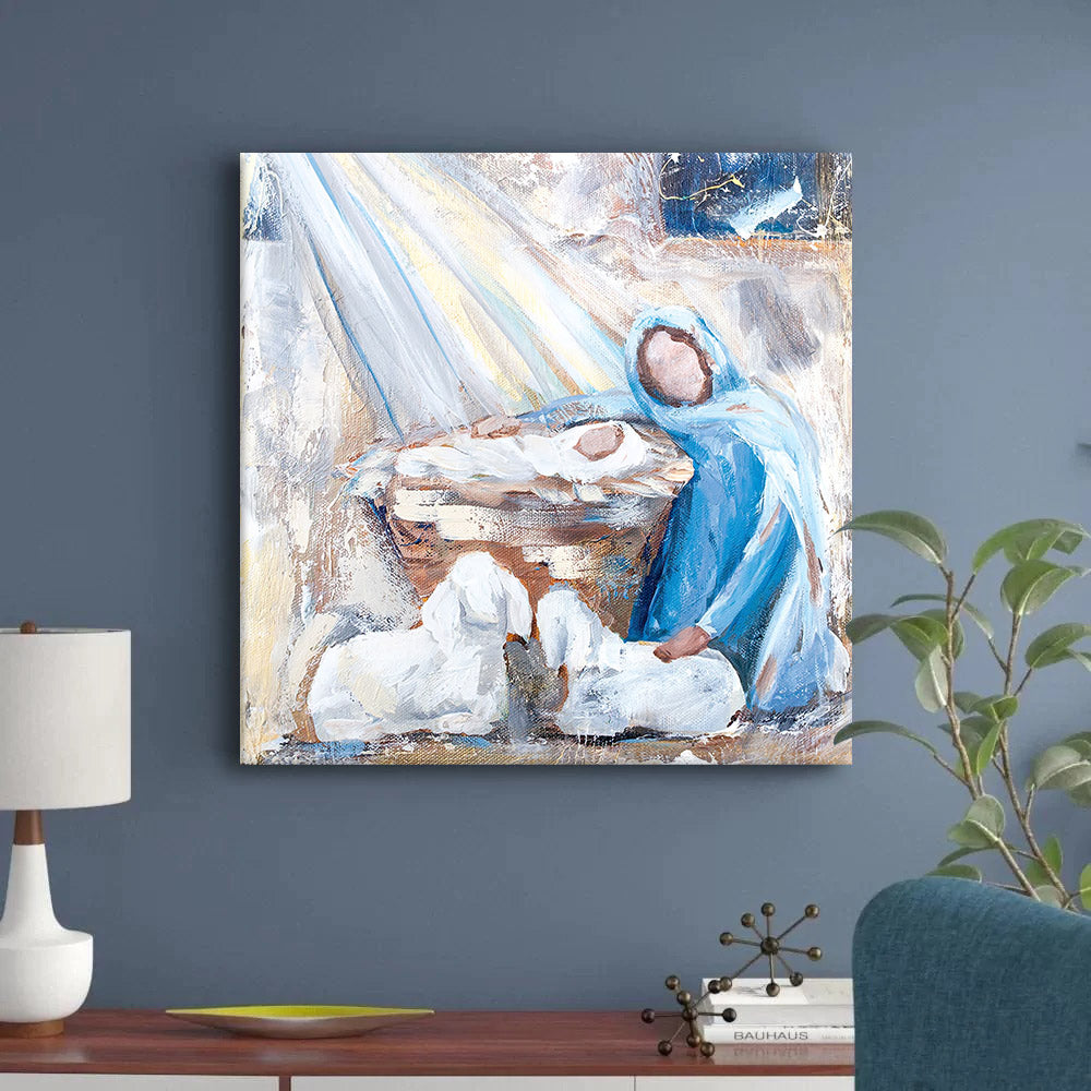 All is Calm Baby Jesus and Mary Paper Print - Religious Canvas Painting - Religious Posters