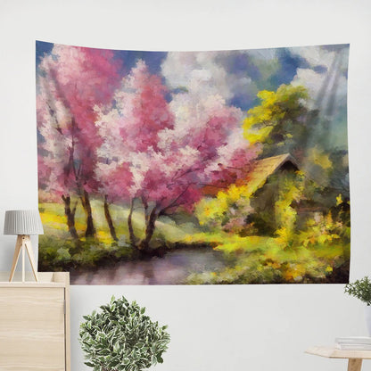 Almond Tree Nature Forest Painting Tapestry - Tapestry Wall Decor - Home Decor Living Room