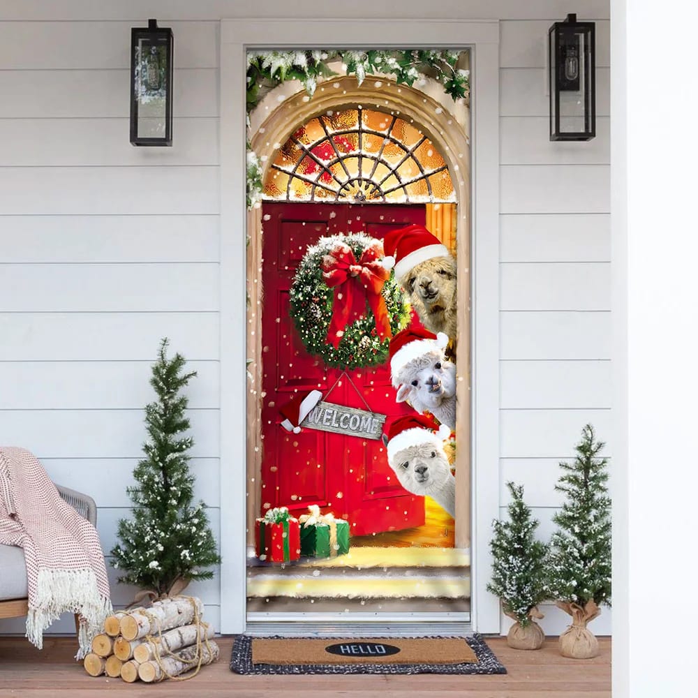 Alpaca Christmas Door Cover - Front Door Christmas Cover - Christmas Outdoor Decoration