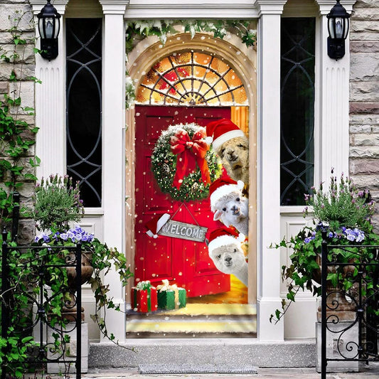 Alpaca Christmas Door Cover - Front Door Christmas Cover - Christmas Outdoor Decoration