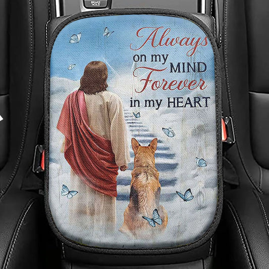 Always On My Mind Seat Box Cover, Jesus King German Shepherd Way To Heaven Car Center Console Cover, Bible Verse Car Interior Accessories