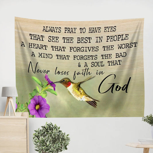 Always Pray Tapestry Print Christian Wall Art Decor - Christian Wall Tapestry - Tapestry Wall Hanging