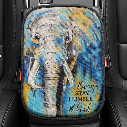 Always Stay Humble And Kind Strong Elephant Seat Box Cover, Bible Verse Car Center Console Cover, Christian Inspirational Car Interior Accessories