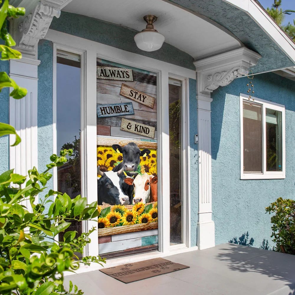 Always Stay Humble & Kind Cow Sunflower Door Cover - Religious Door Decorations