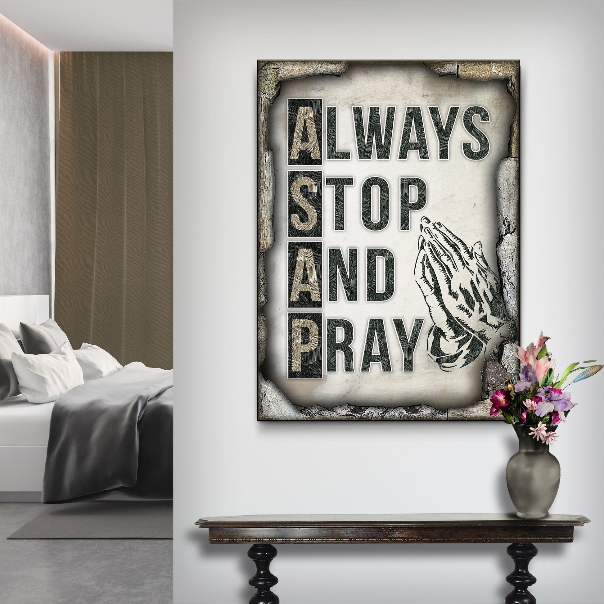 Always Stop And Pray Canvas Wall Art - Christian Wall Decor - Bible Verse Canvas Art