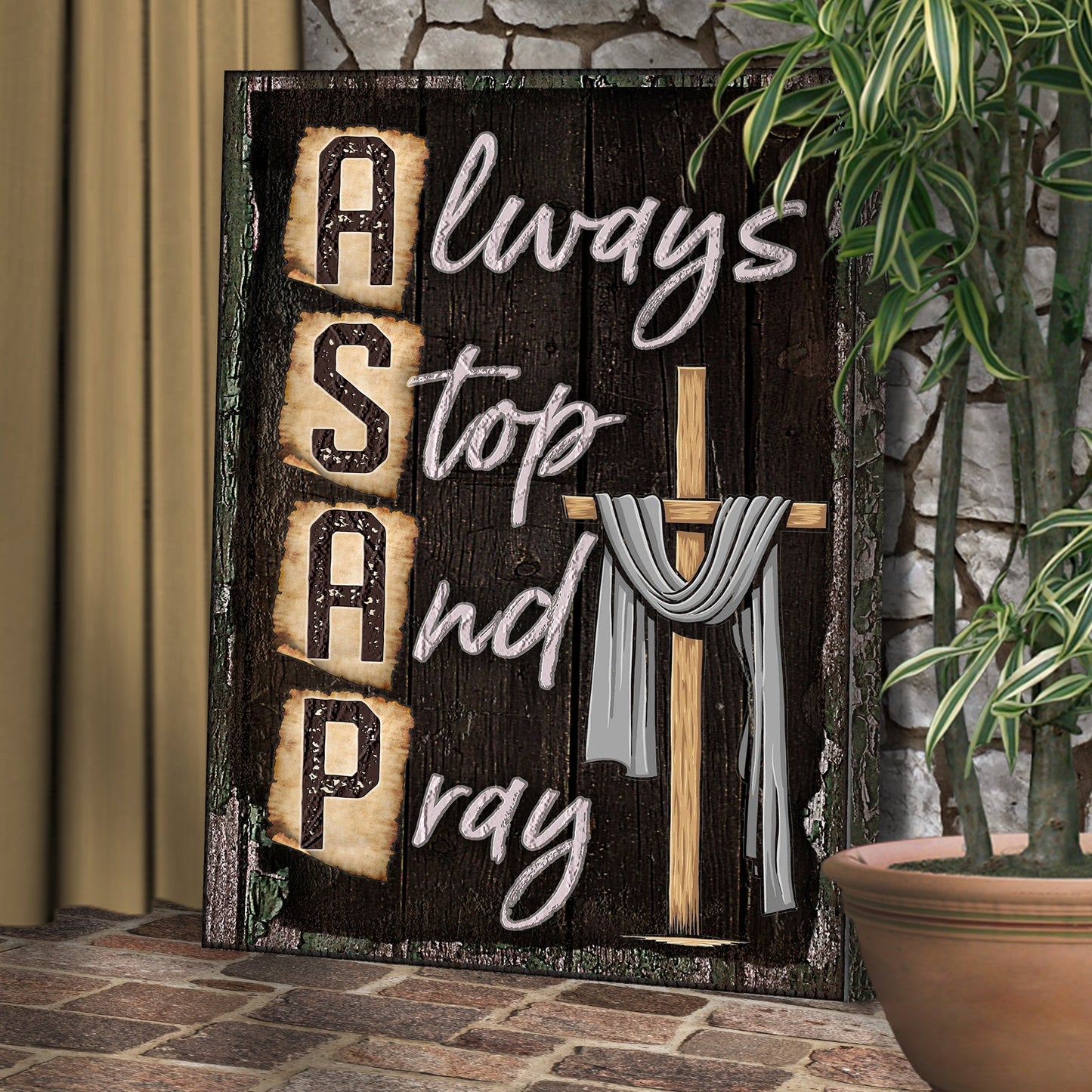 Always Stop And Pray Cross Canvas Wall Art - Christian Wall Decor - Bible Verse Canvas Art