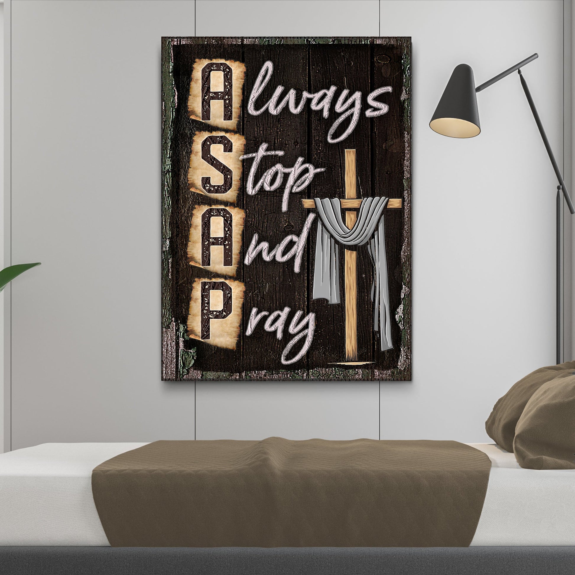 Always Stop And Pray Cross Canvas Wall Art - Christian Wall Decor - Bible Verse Canvas Art