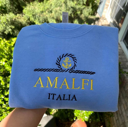 Amalfi Coast Italy Embroidered Sweatshirt, Women's Embroidered Sweatshirts