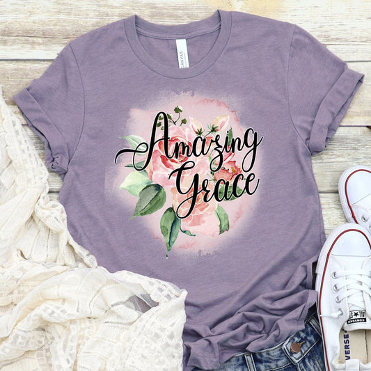 Amazing Grace Rose T Shirts For Women - Women's Christian T Shirts - Women's Religious Shirts
