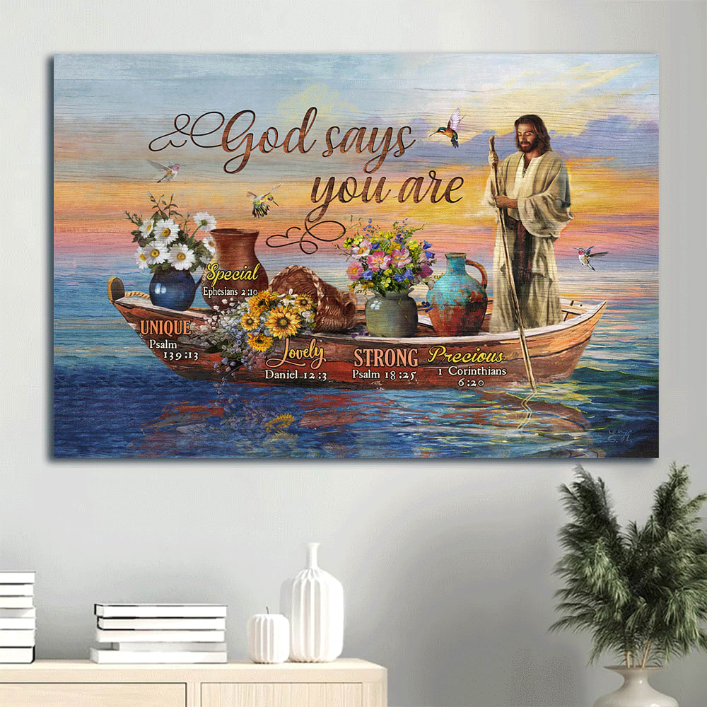 Amazing Boat Gorgeous Flower Pot Awesome Hummingbird God Says You Are Canvas Wall Art - Christian Wall Decor
