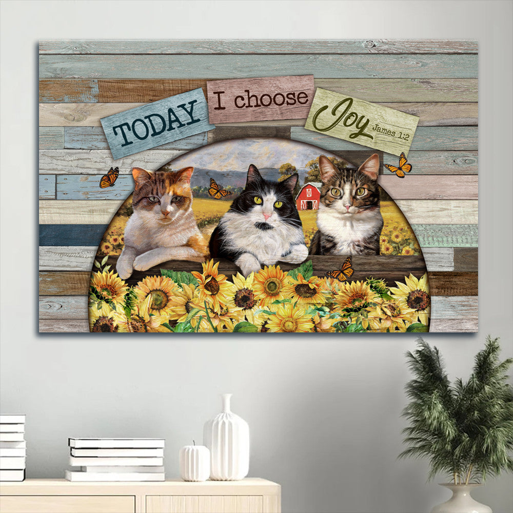 Amazing Cat Drawing Sunflower Field Butterfly Today I Choose Joy Canvas Wall Art - Christian Wall Decor